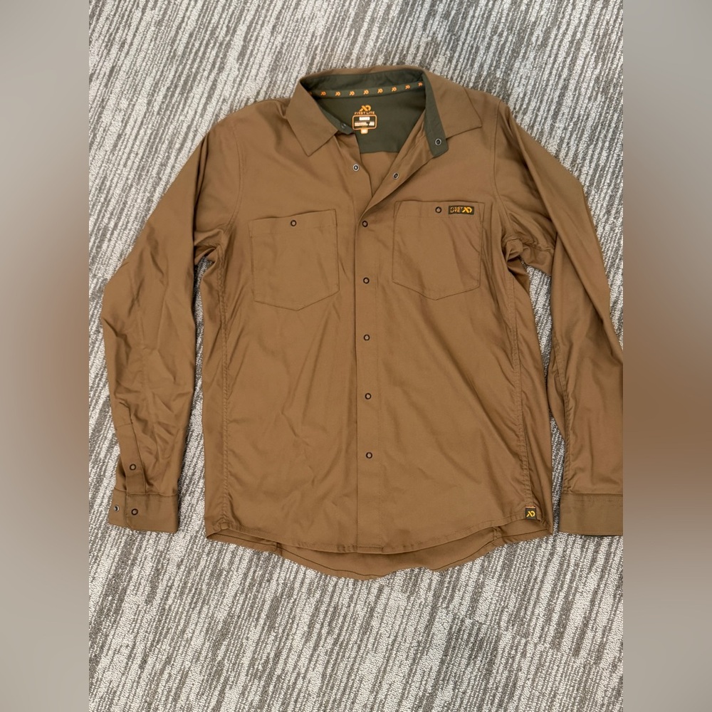 First Lite Men's Long Sleeve Snap Tan Shirt | size M